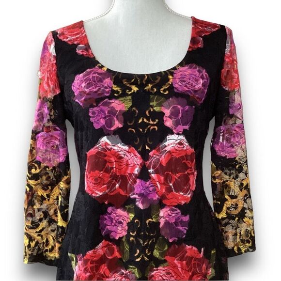 Venus Floral Lace Bodycon 3/4 Sleeves With Scoop Neck Women’s Size Large - Picture 4 of 7